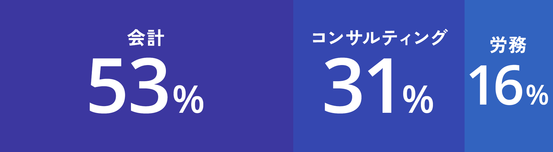 コンダクトの主な支援領域、53%が会計、31%がコンサルティング、16%が労務となっている。